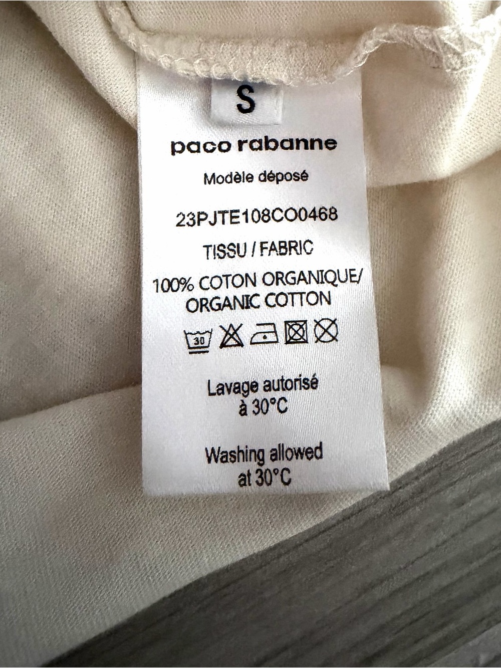 Paco Rabanne Ivory Trompe L’oeil necklace cropped T-Shirt Size S - Picture 5 of 7